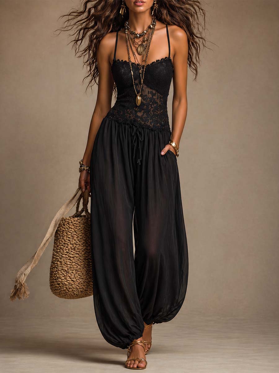 Laia | Flowing Lace Halter Jumpsuit
