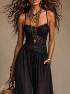 Laia | Flowing Lace Halter Jumpsuit