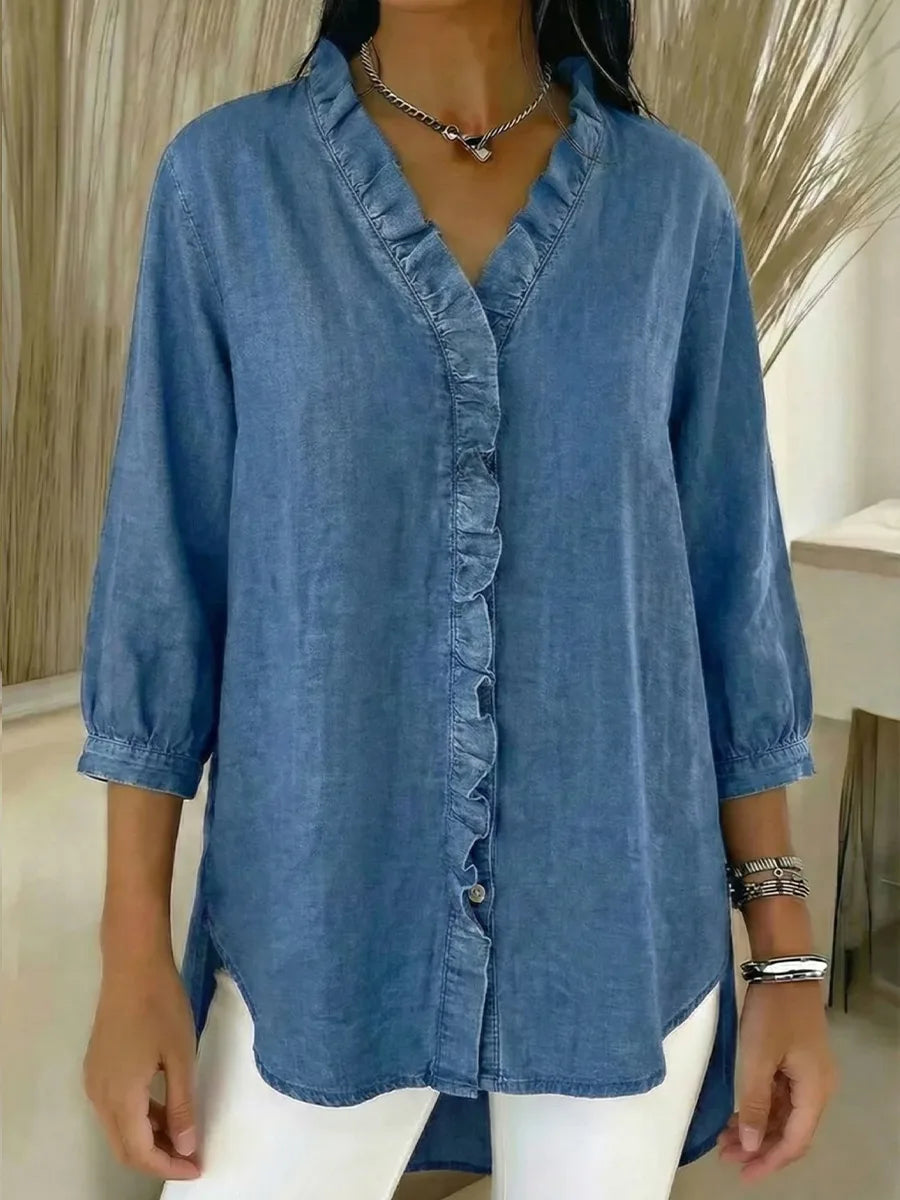 Janice | Ruffled Denim Blouse