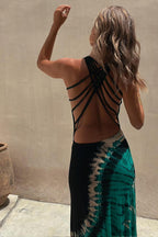 Starry Sky Tie-dye-print Stretch-back Maxi Dress（With built-in bra）