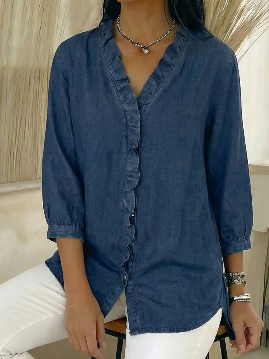 Janice | Ruffled Denim Blouse