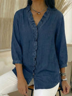 Janice | Ruffled Denim Blouse