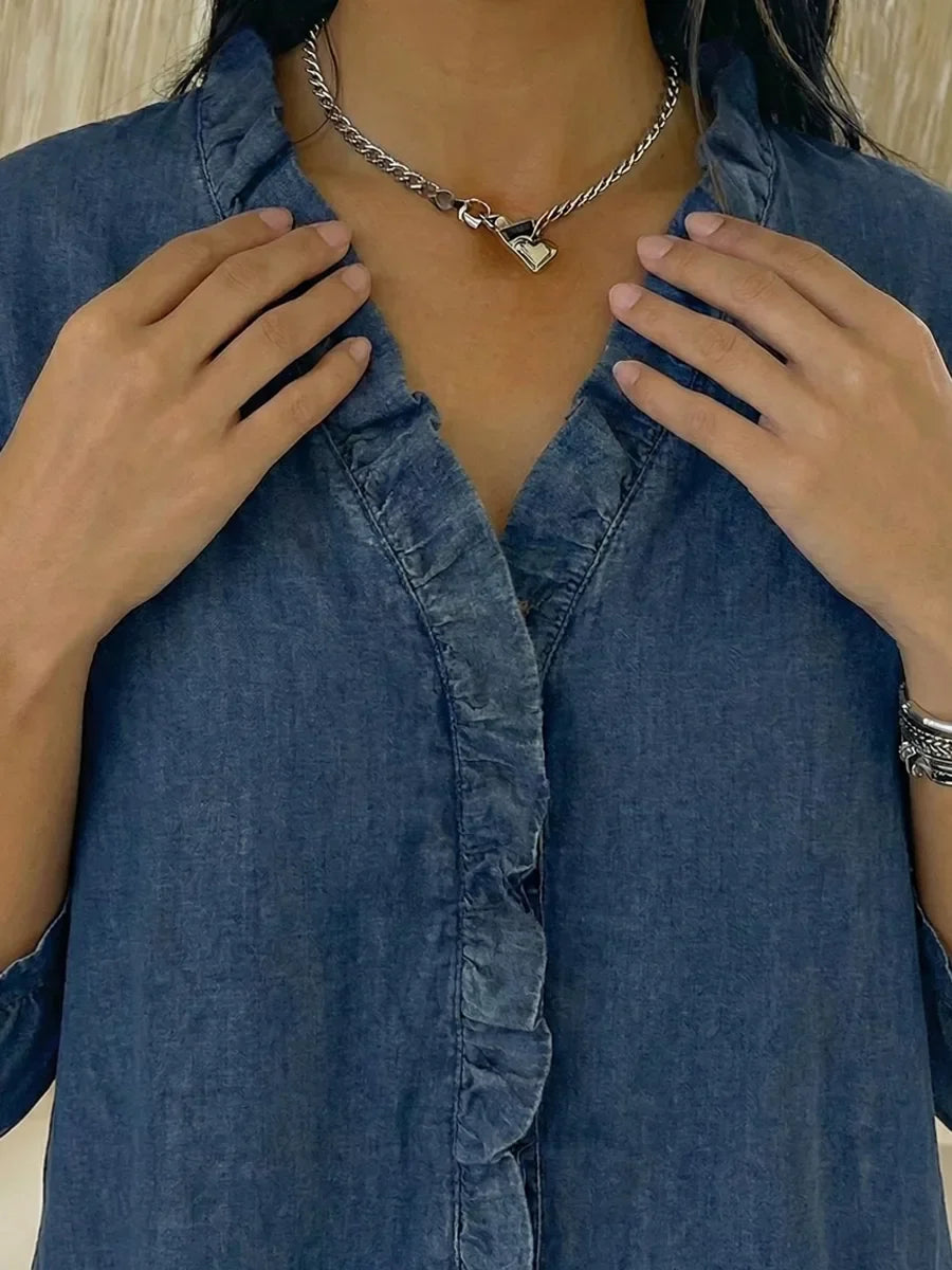 Janice | Ruffled Denim Blouse