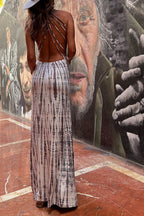 Modern Day Tie-dye Print Back Lace-up Stretch Maxi Dress（With built-in bra）