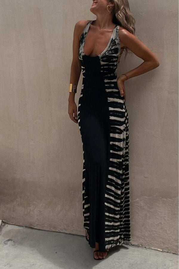 Starry Sky Tie-dye-print Stretch-back Maxi Dress（With built-in bra）