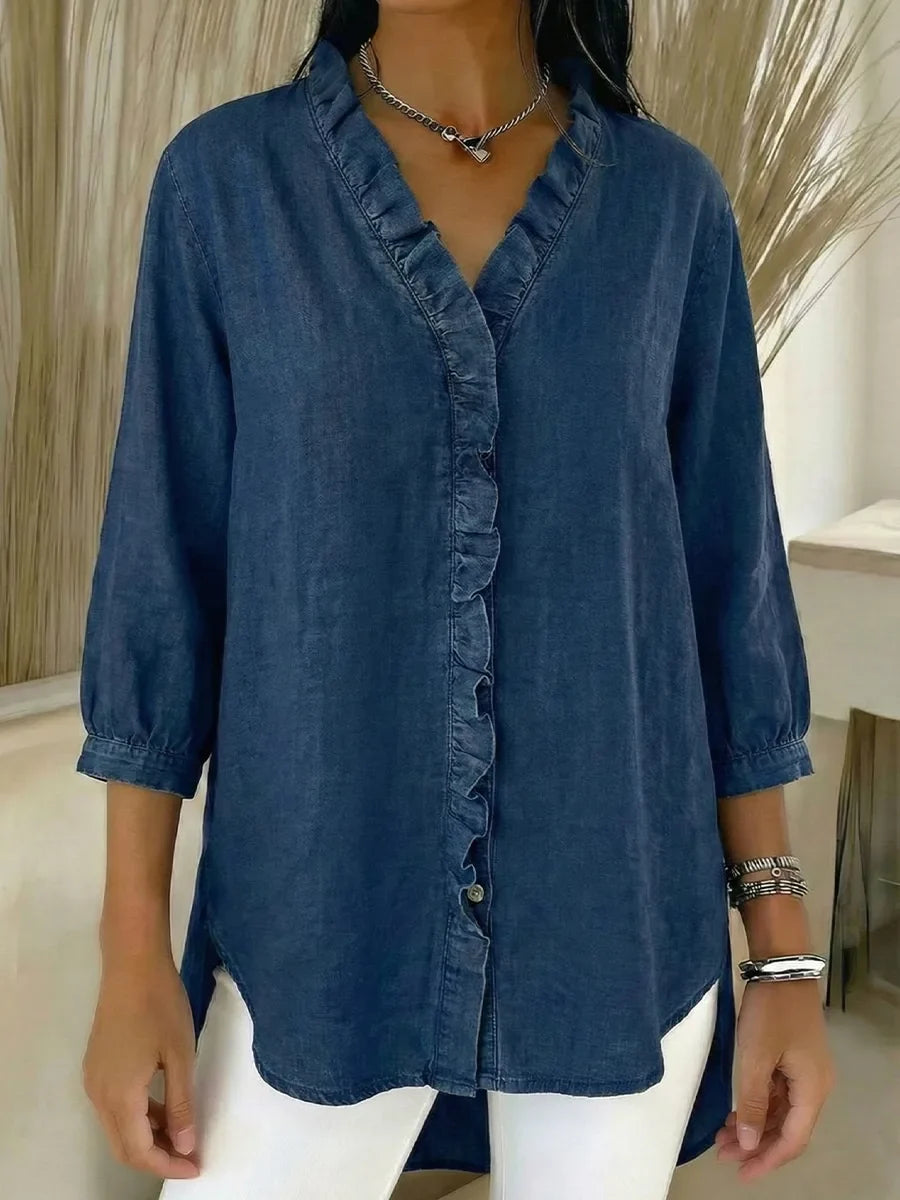 Janice | Ruffled Denim Blouse