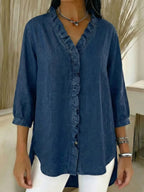 Janice | Ruffled Denim Blouse