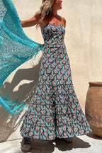Annie Ethnic Shell Print Back Smocked Off Shoulder Tiered Maxi Dress