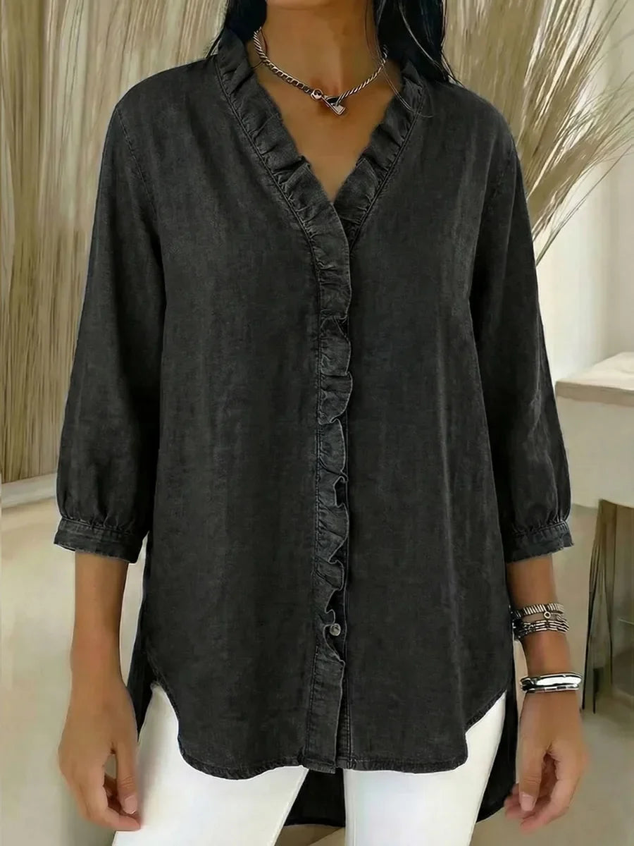 Janice | Ruffled Denim Blouse