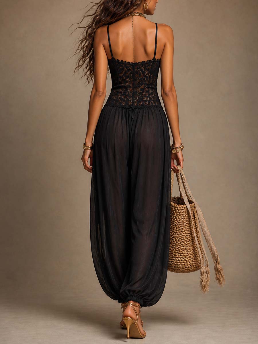 Laia | Flowing Lace Halter Jumpsuit