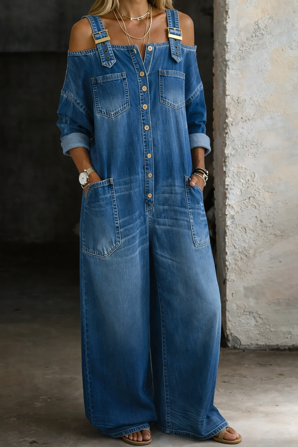 Sophia | Off Shoulder Denim Jumpsuit
