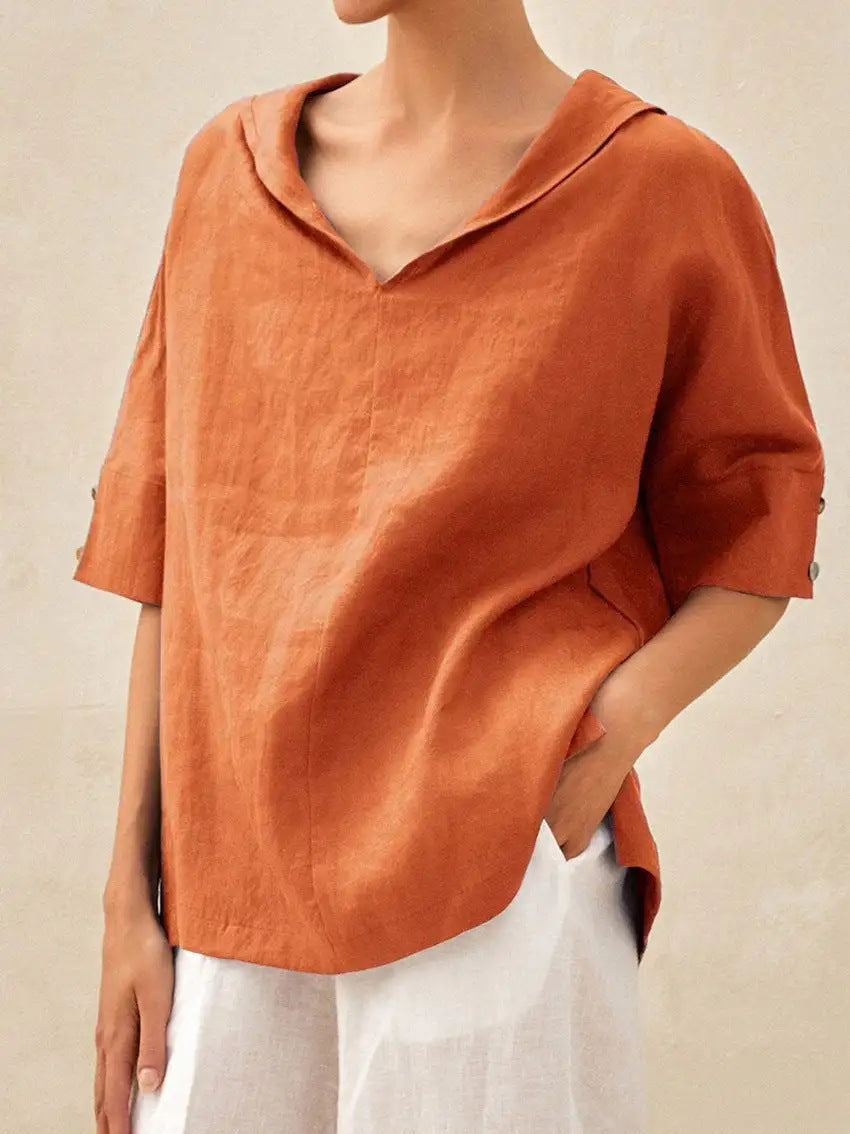 LOLA | Timeless Linen V-Neck Blouse