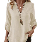 Margaret | Elegant Cotton/Linen V-Neck Blouse