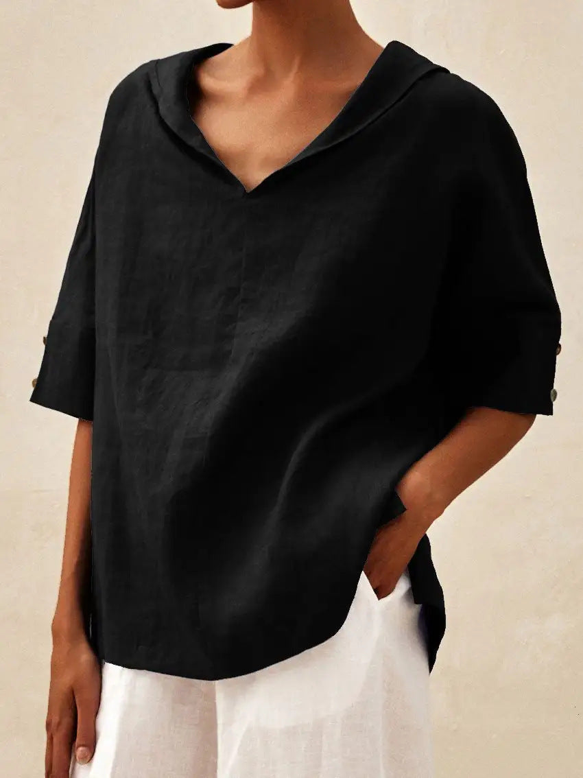LOLA | Timeless Linen V-Neck Blouse