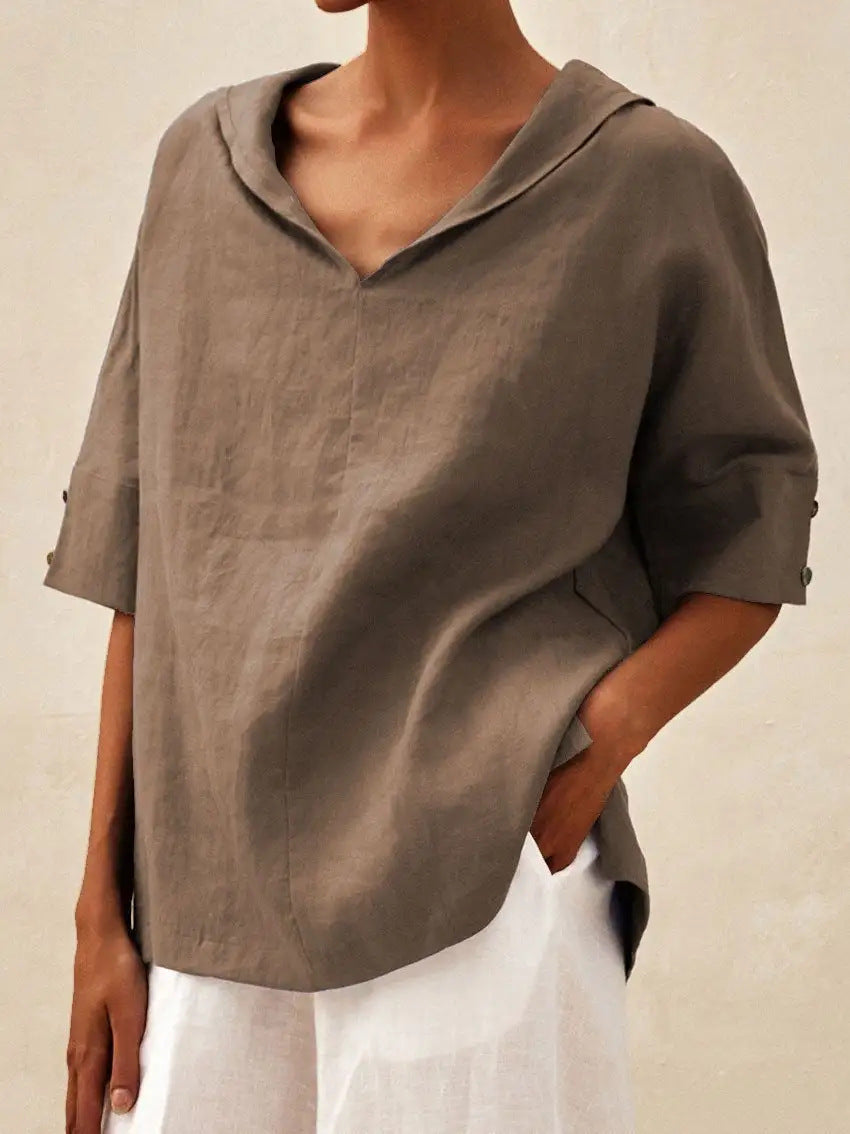 LOLA | Timeless Linen V-Neck Blouse