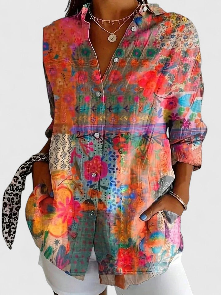 Holly | Vibrant Artistic Button-Up Blouse