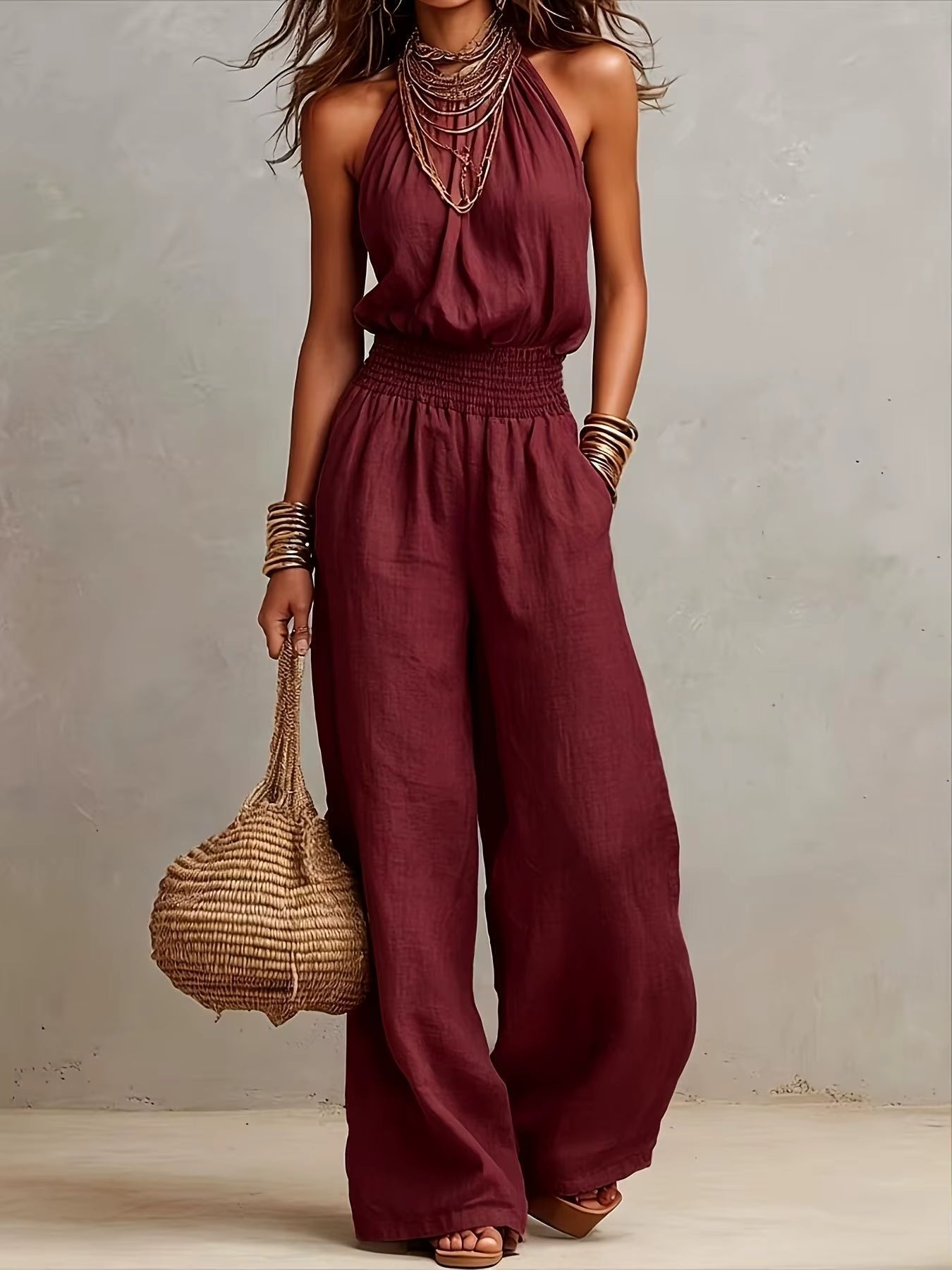 Camille | Effortless Halter Wide-Leg Jumpsuit