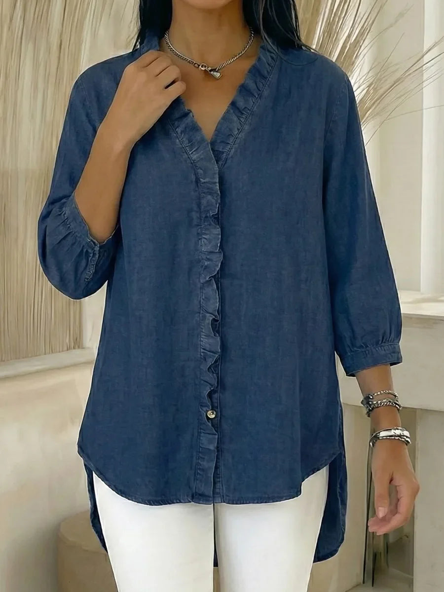 Janice | Ruffled Denim Blouse