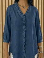 Janice | Ruffled Denim Blouse