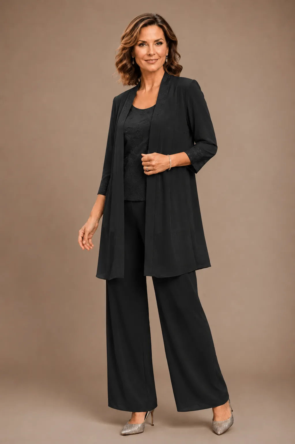 Evelyn Embroidered Three-Piece Pant Set