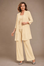 Evelyn Embroidered Three-Piece Pant Set