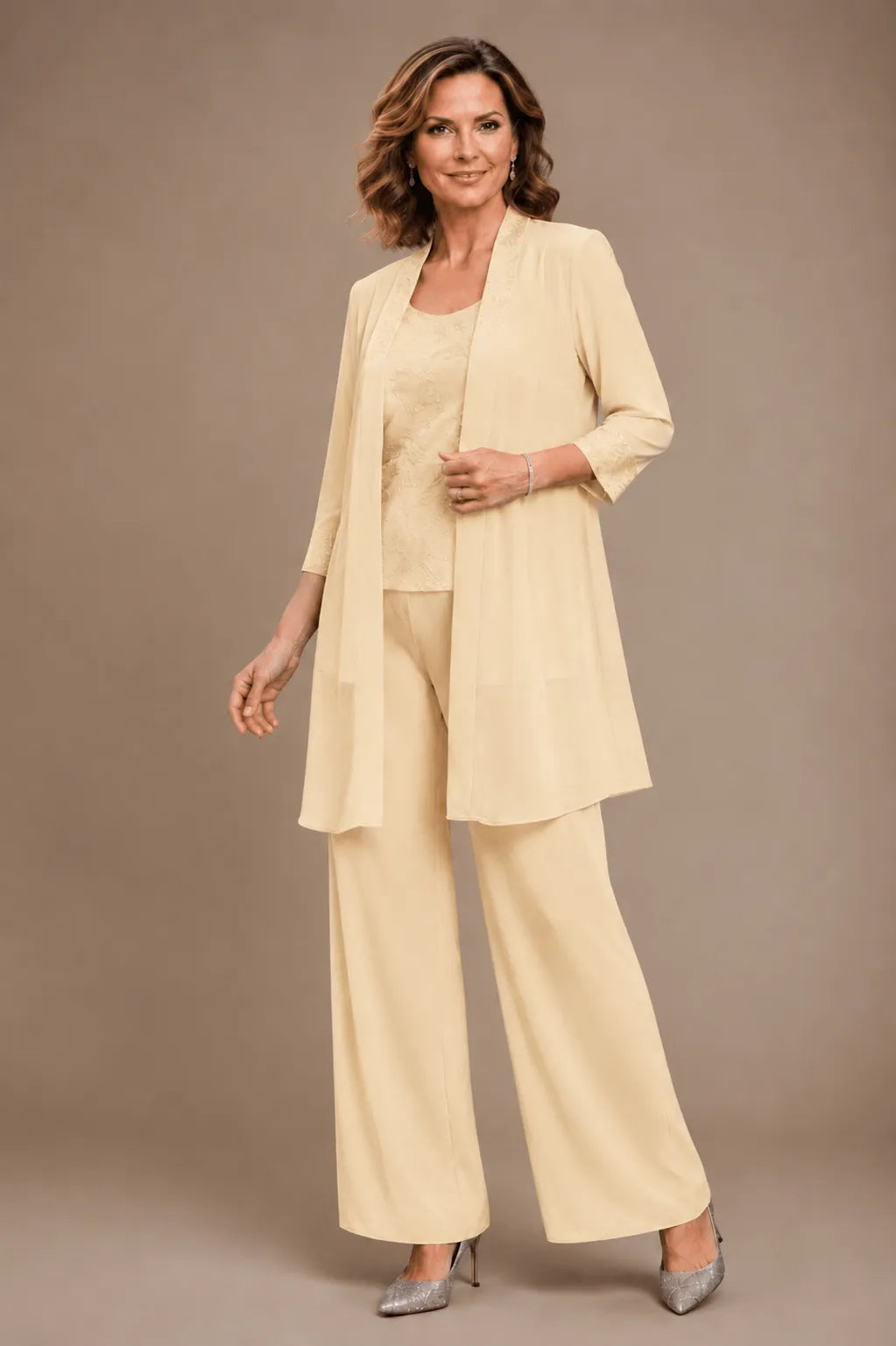 Evelyn Embroidered Three-Piece Pant Set