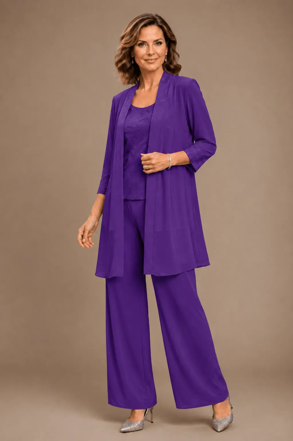 Evelyn Embroidered Three-Piece Pant Set