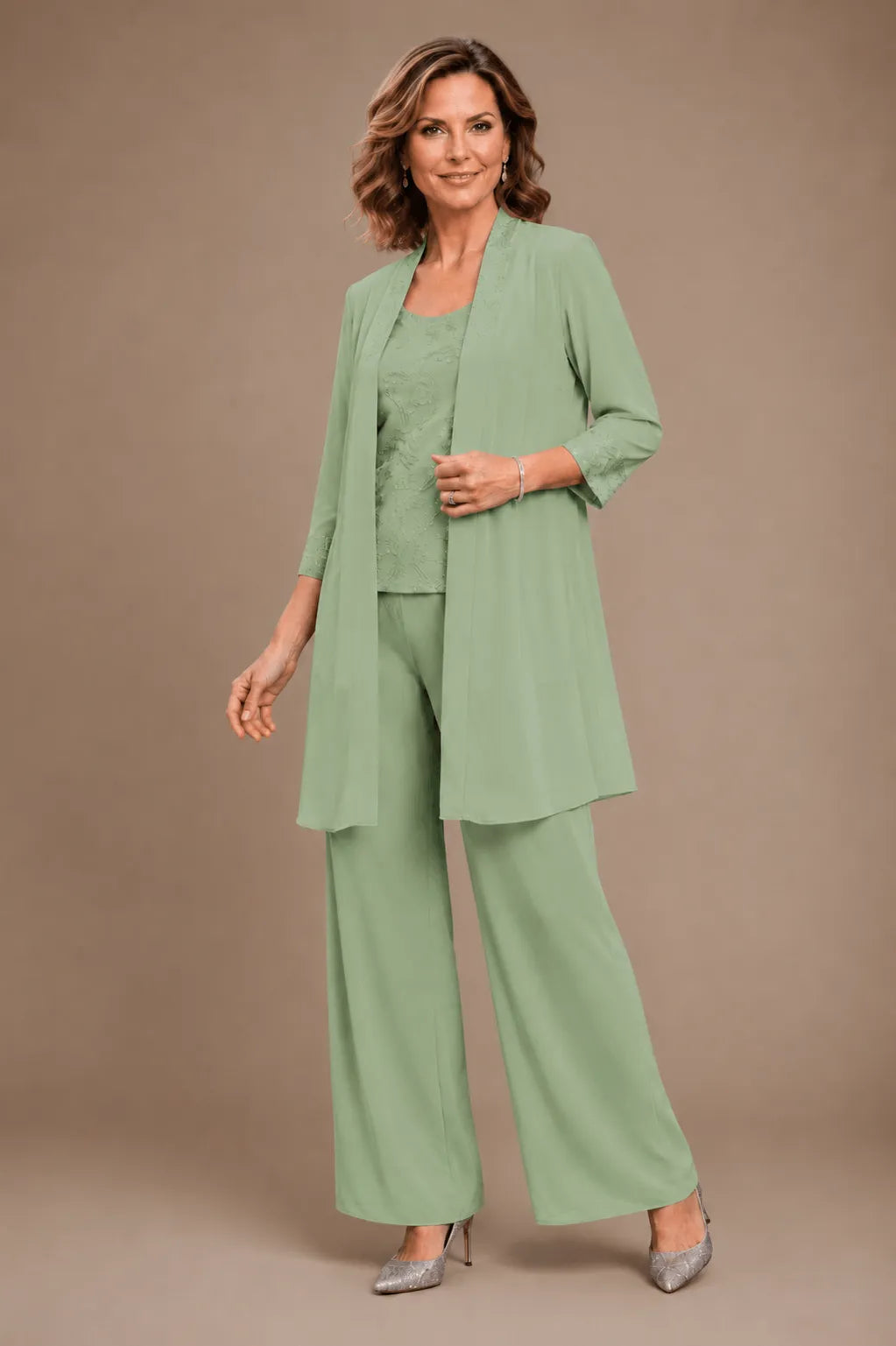 Evelyn Embroidered Three-Piece Pant Set
