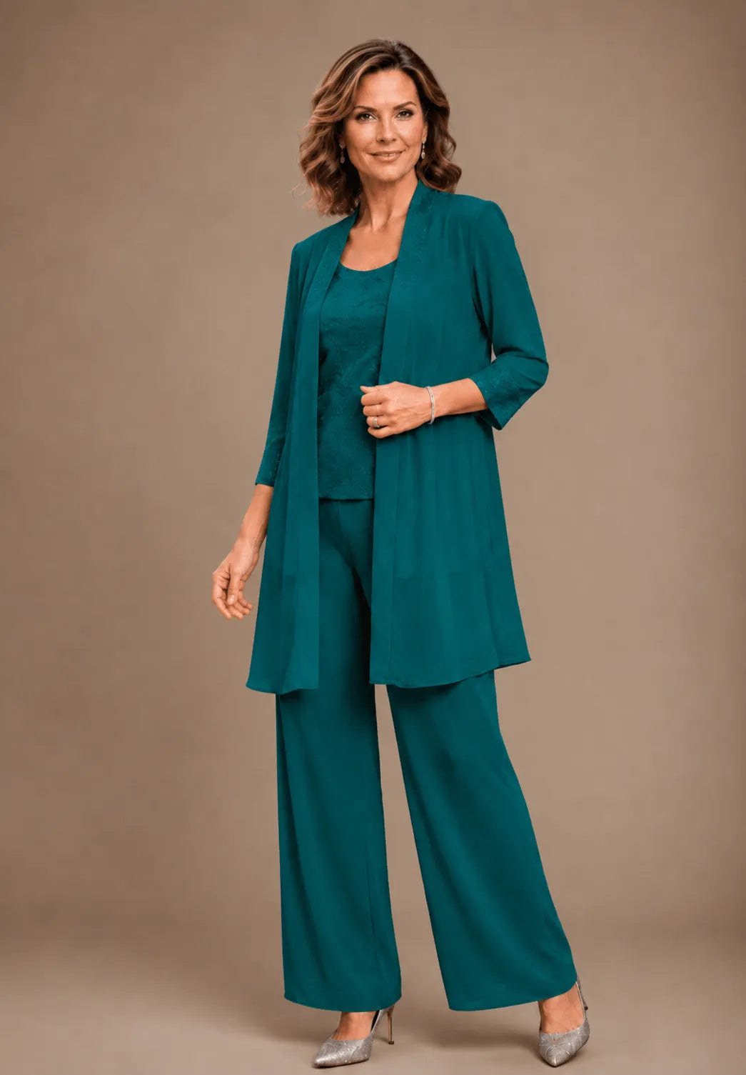 Evelyn Embroidered Three-Piece Pant Set