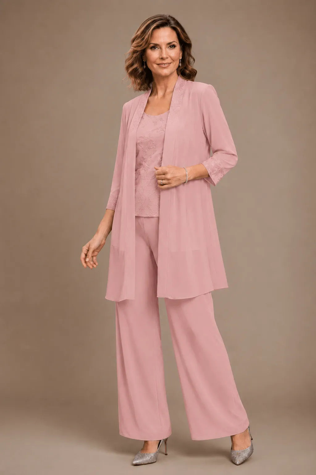 Evelyn Embroidered Three-Piece Pant Set