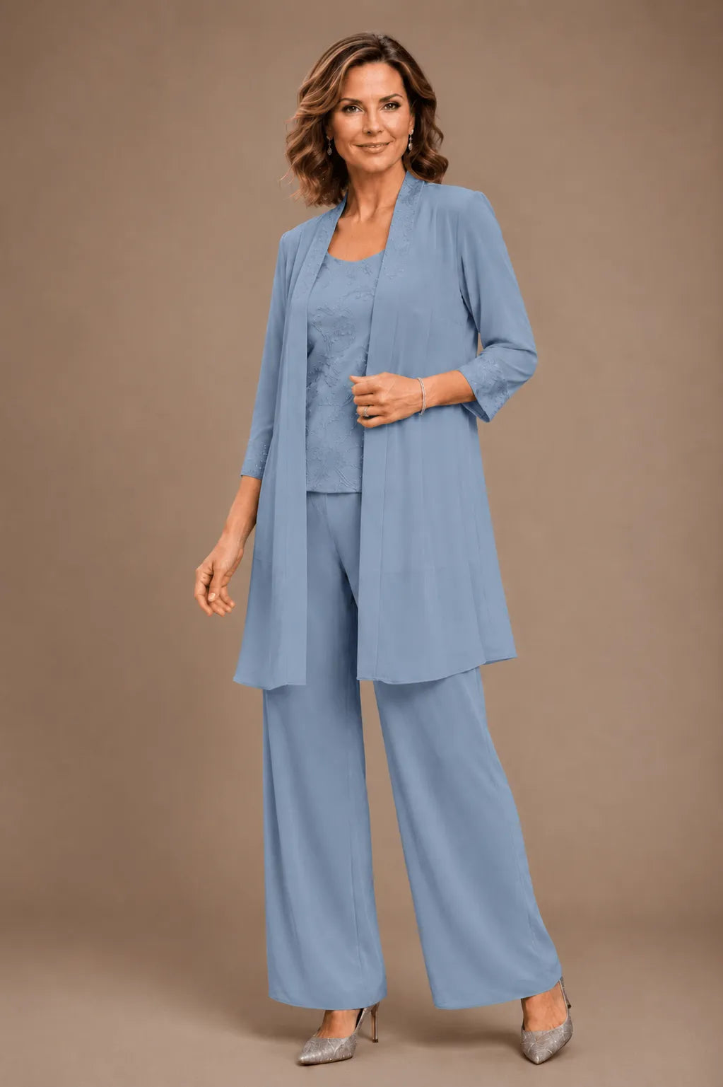 Evelyn Embroidered Three-Piece Pant Set