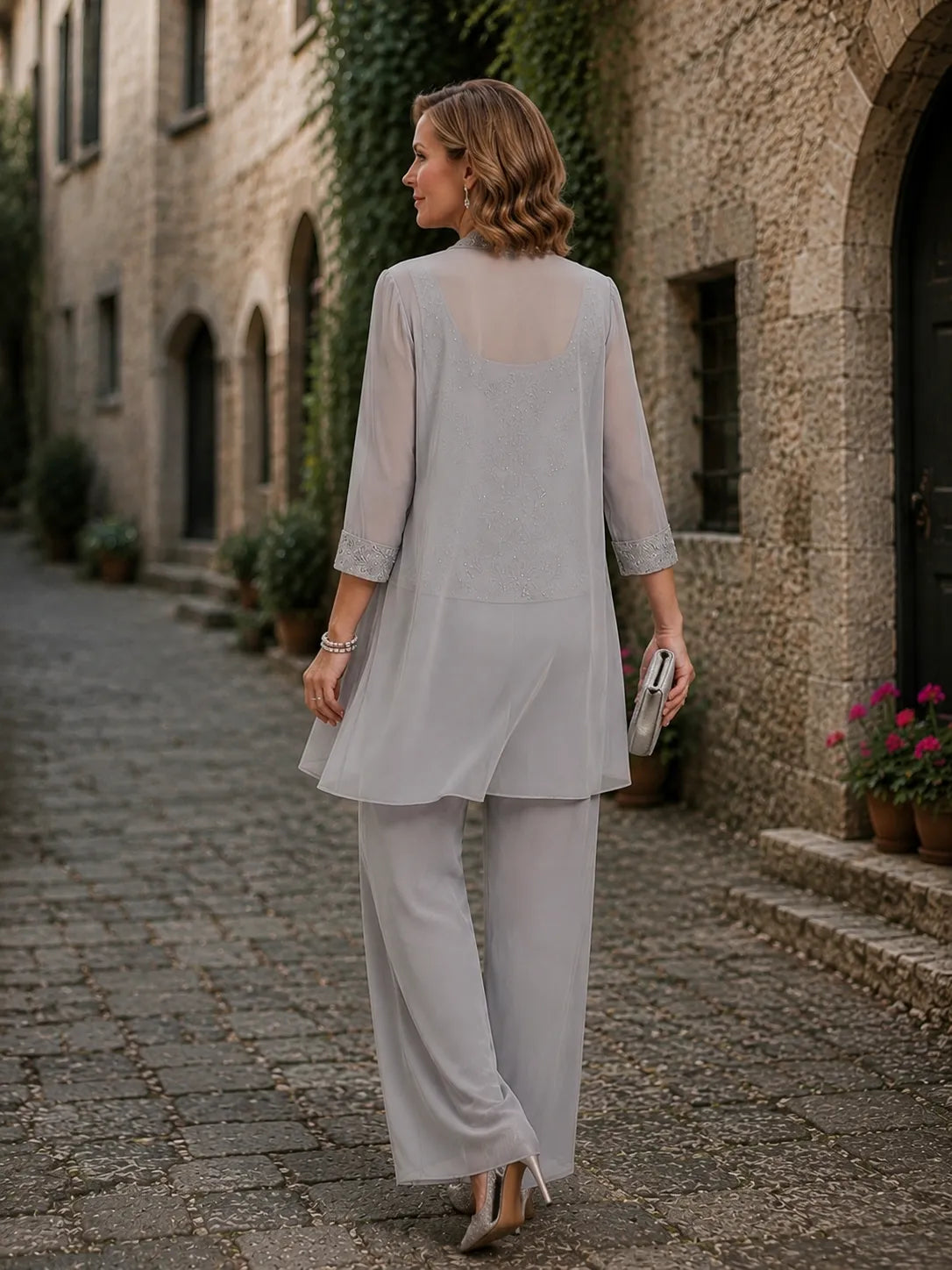 Evelyn Embroidered Three-Piece Pant Set