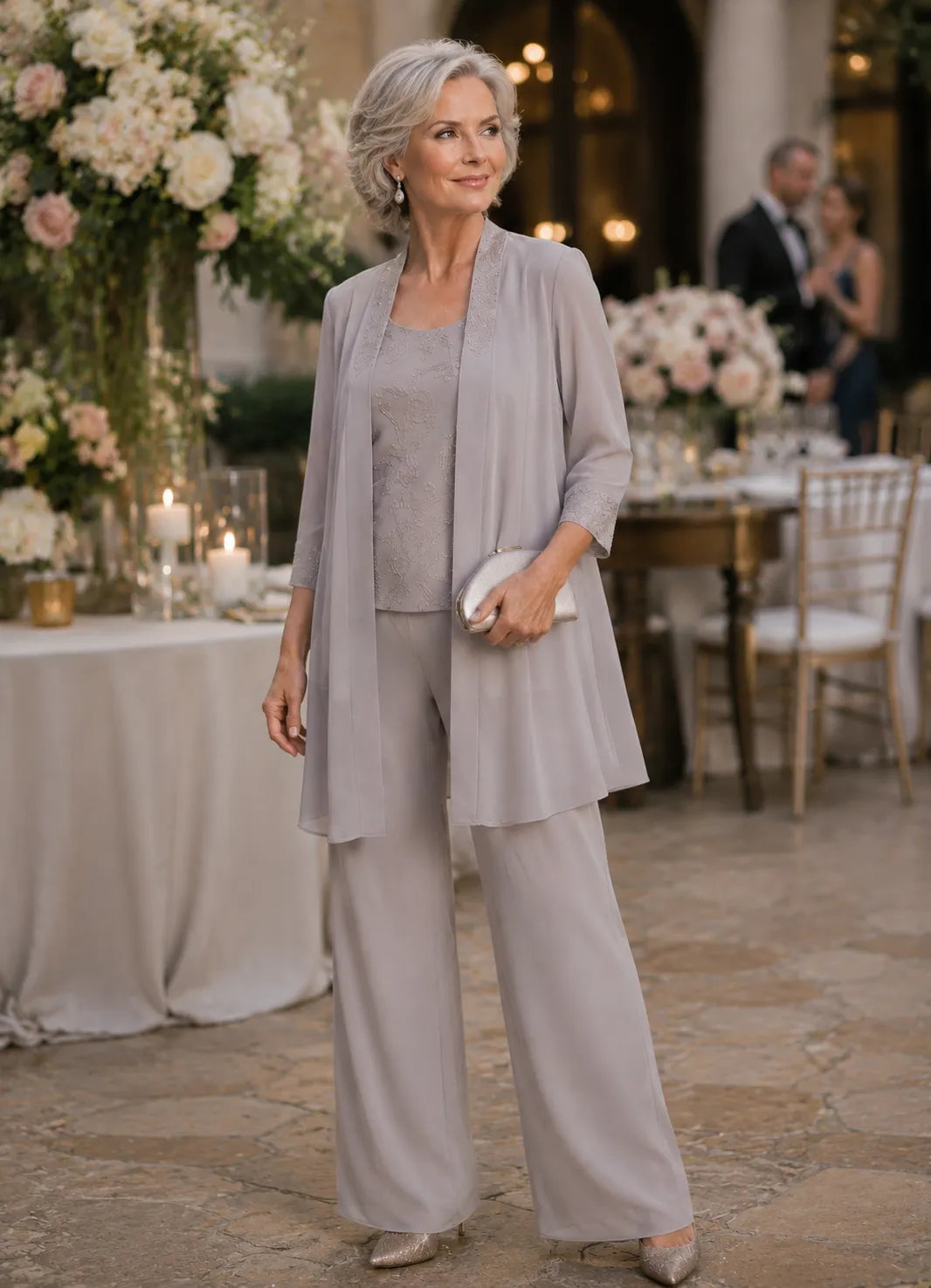 Evelyn Embroidered Three-Piece Pant Set