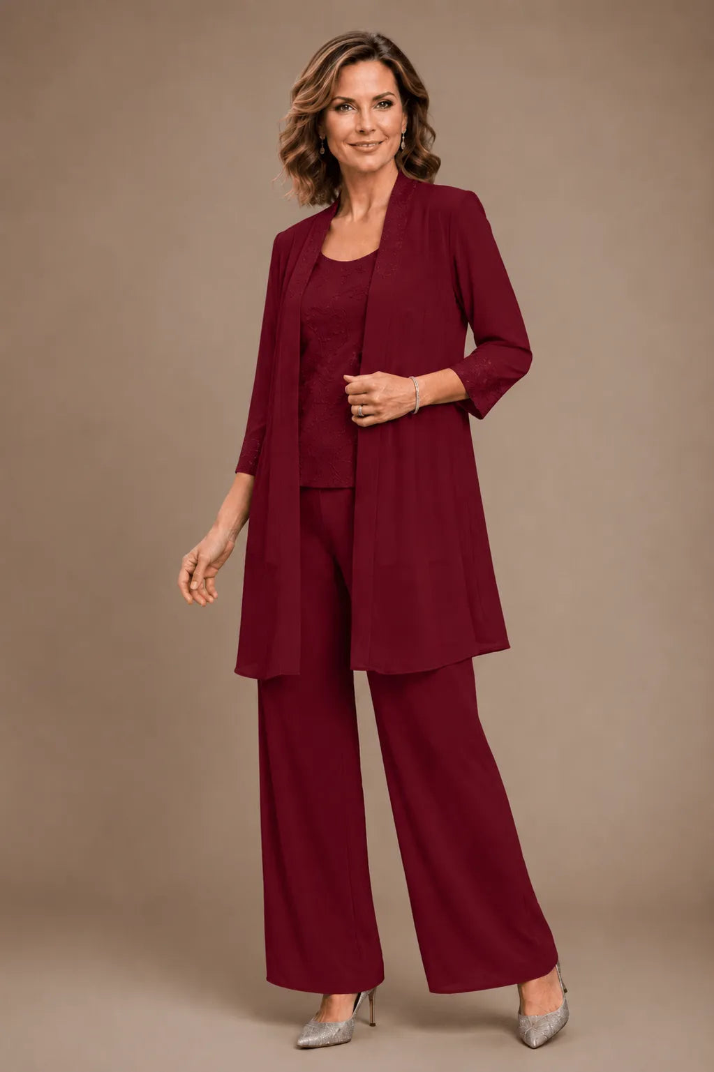 Evelyn Embroidered Three-Piece Pant Set