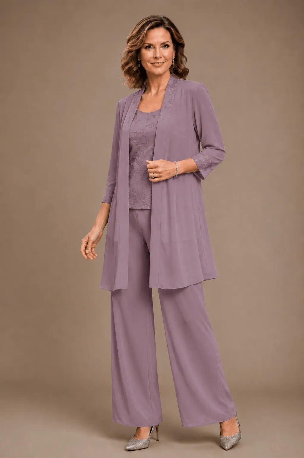 Evelyn Embroidered Three-Piece Pant Set