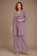 Evelyn Embroidered Three-Piece Pant Set