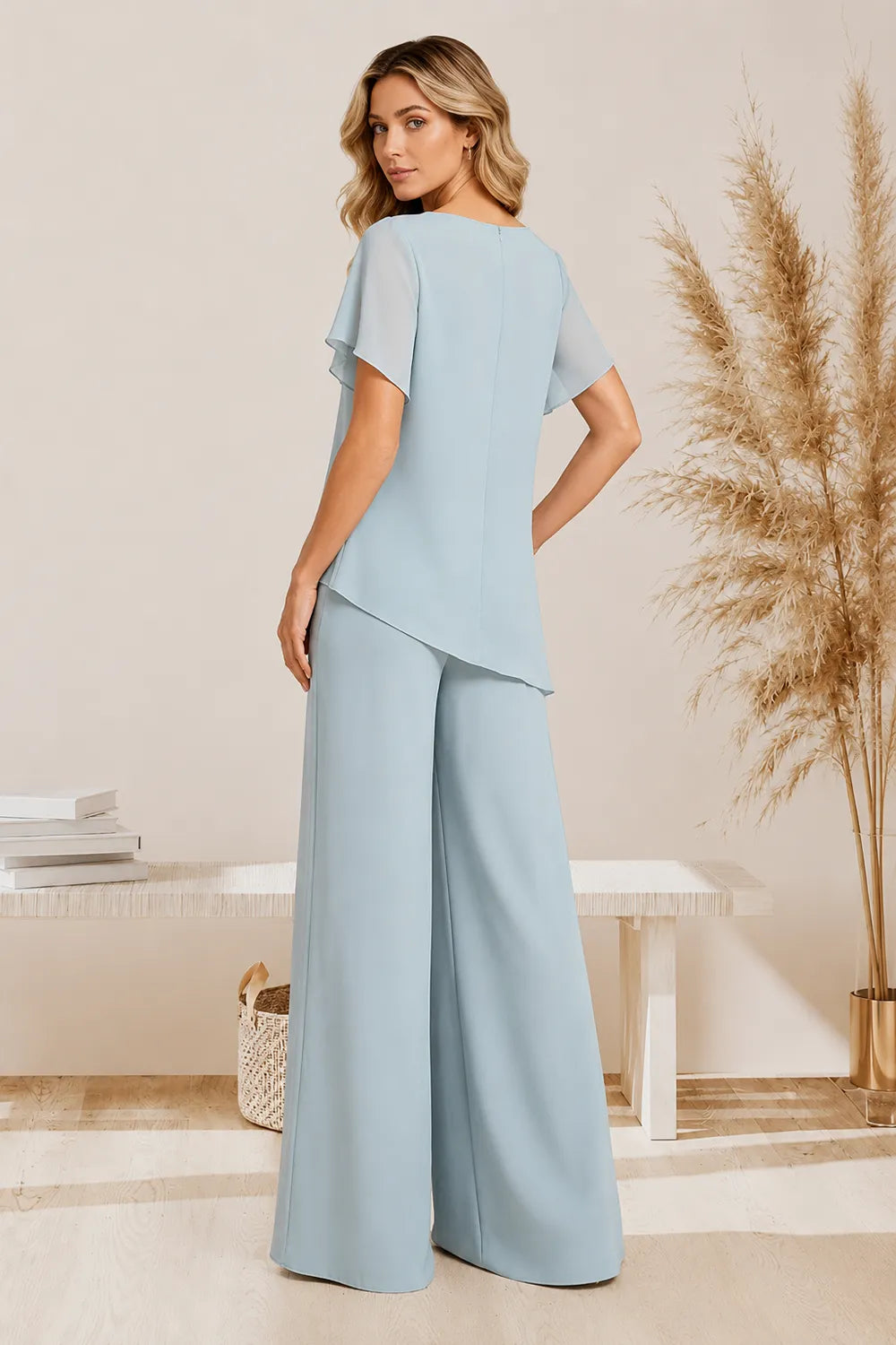 Graceful Layered Wide Leg Pant Suit