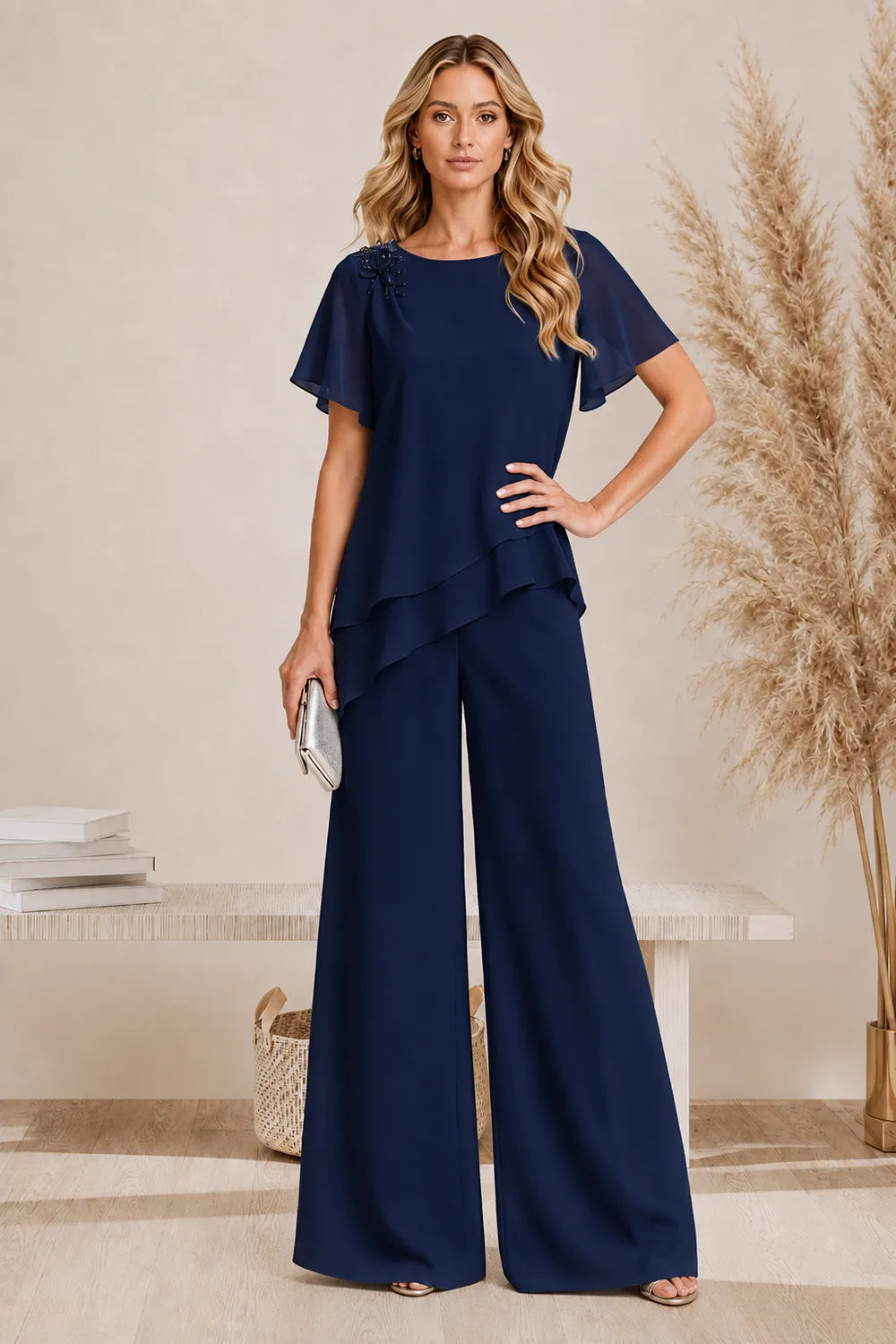 Graceful Layered Wide Leg Pant Suit