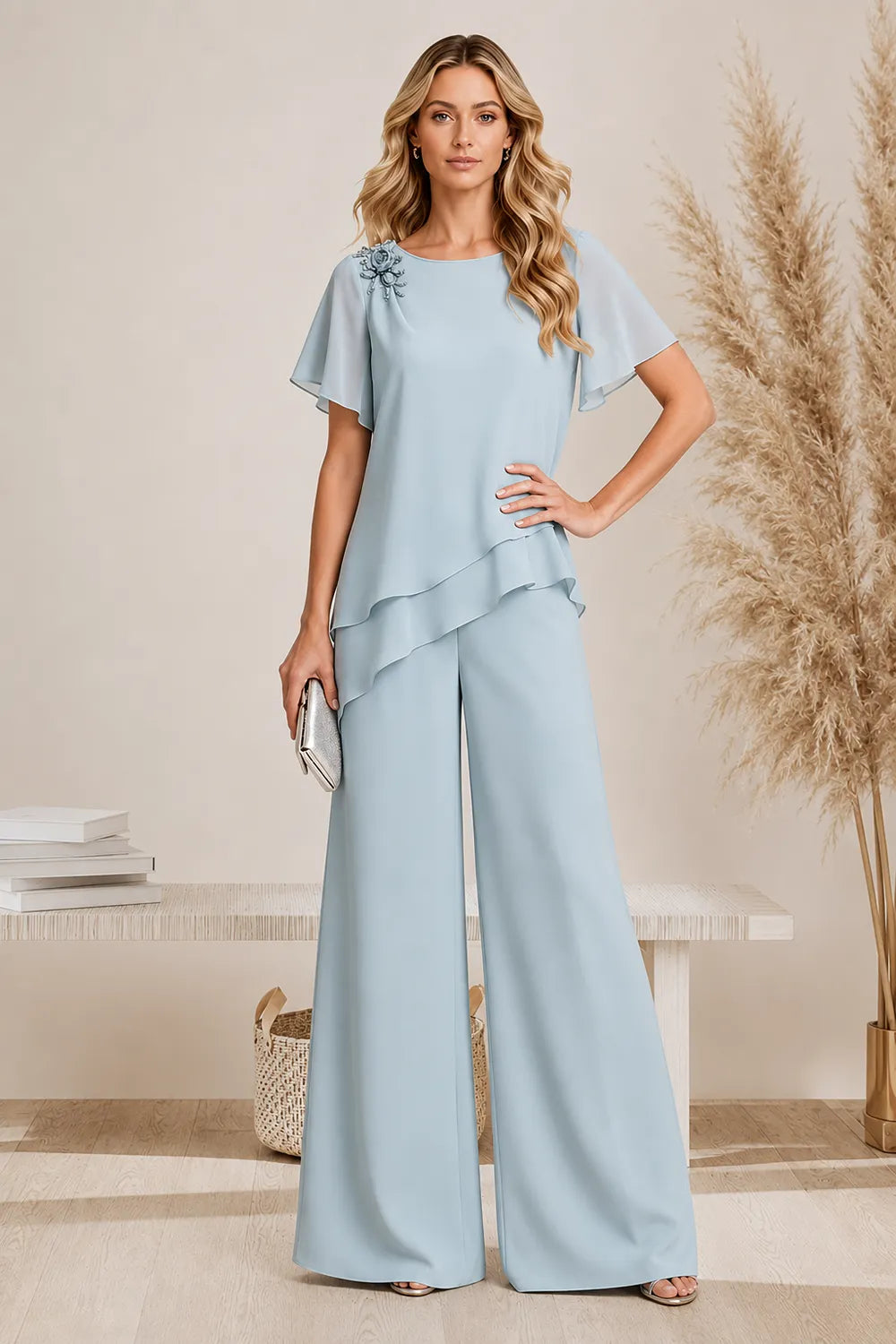 Graceful Layered Wide Leg Pant Suit