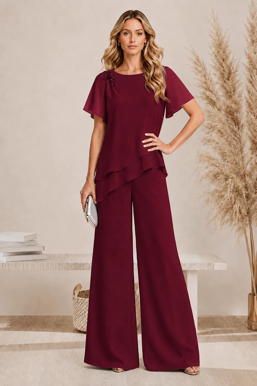 Graceful Layered Wide Leg Pant Suit