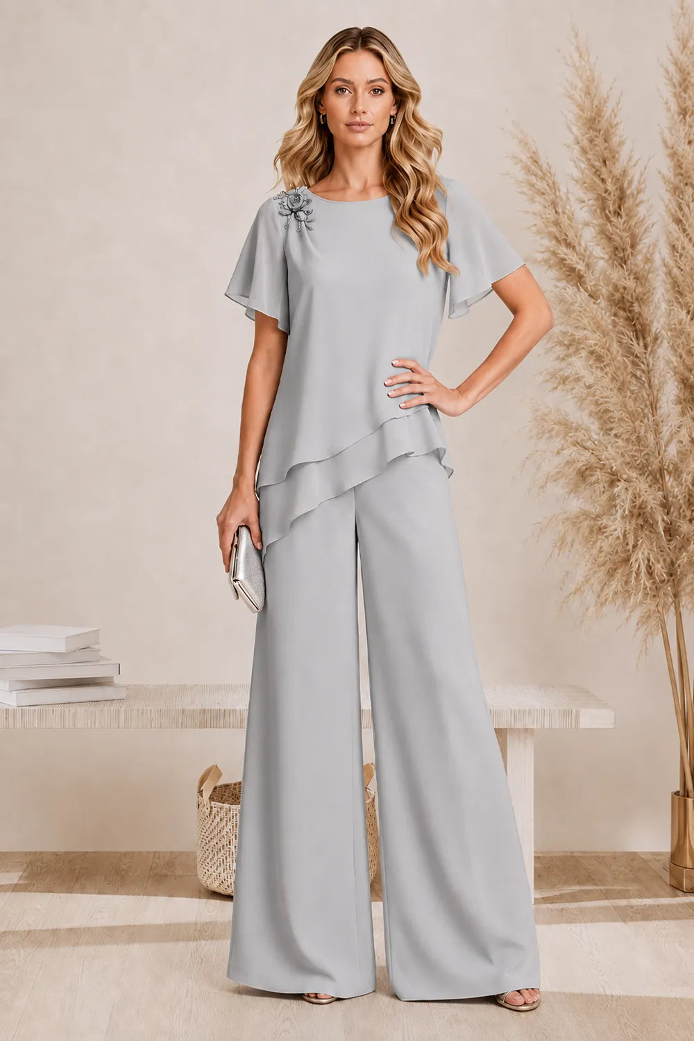 Graceful Layered Wide Leg Pant Suit