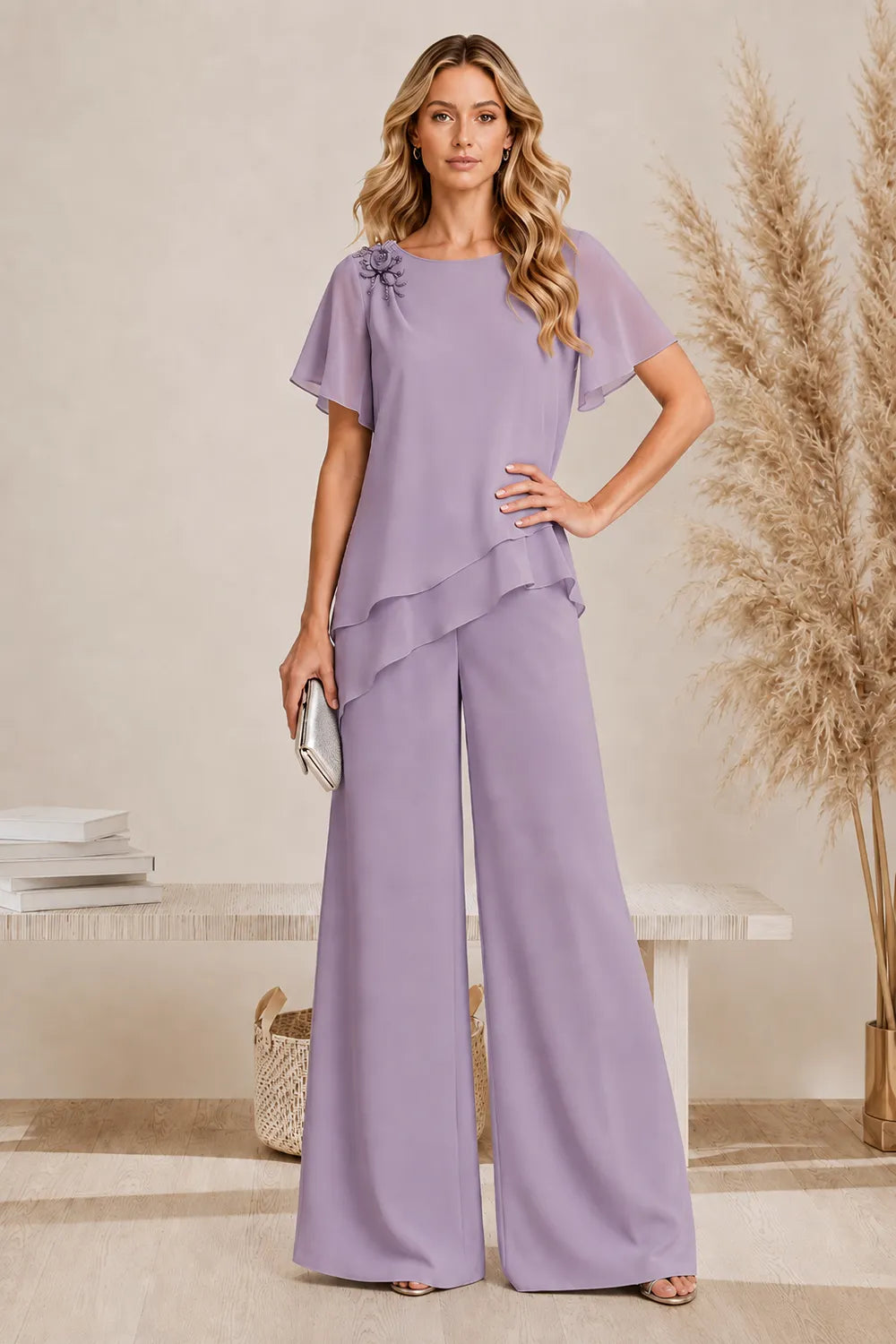 Graceful Layered Wide Leg Pant Suit