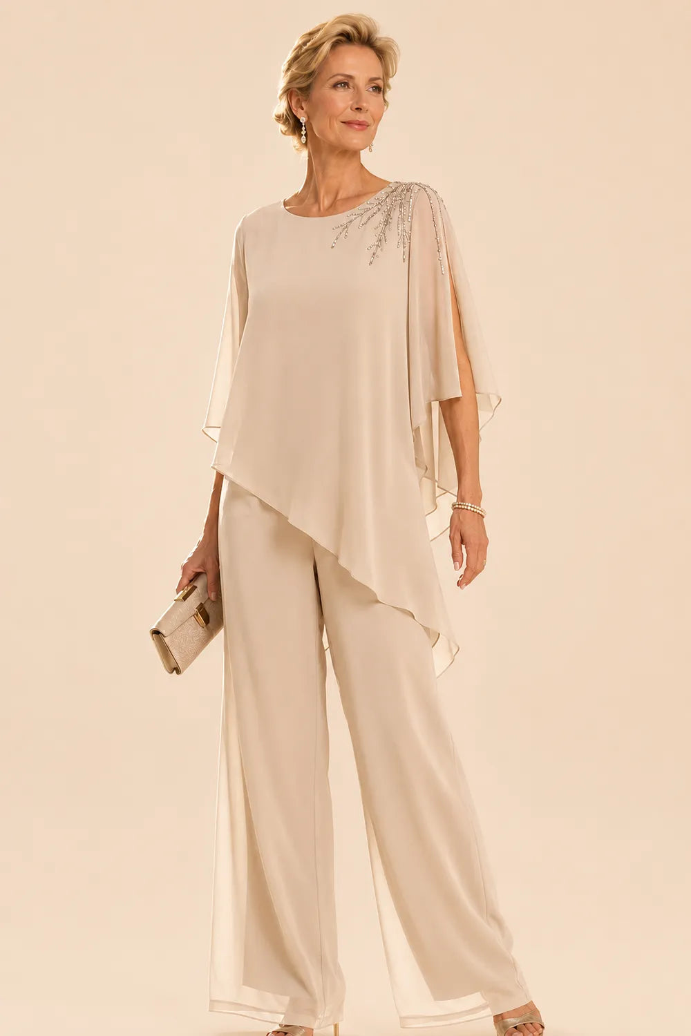 Embellished Chiffon Mother of the Bride Pant Suit