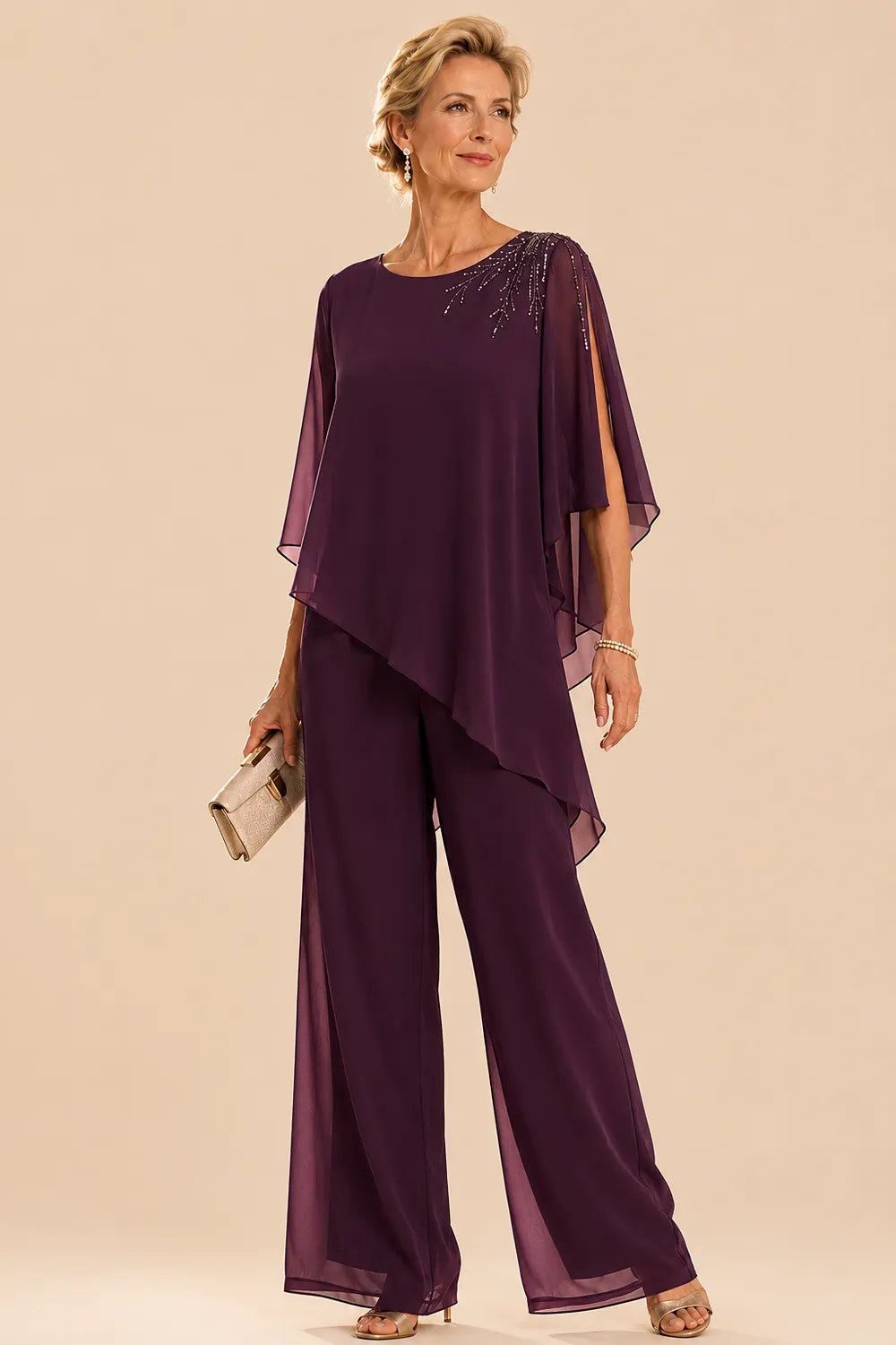 Embellished Chiffon Mother of the Bride Pant Suit