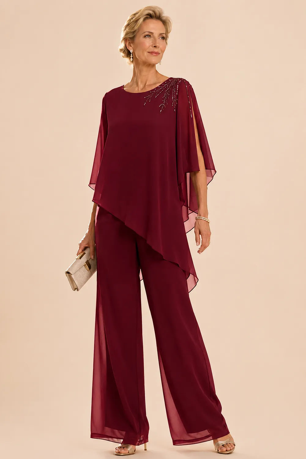 Embellished Chiffon Mother of the Bride Pant Suit