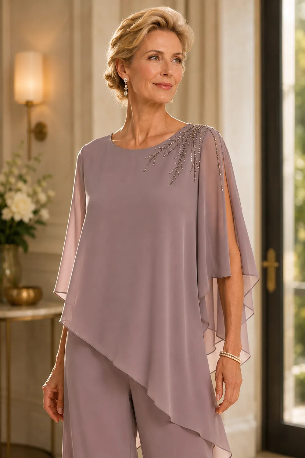 Embellished Chiffon Mother of the Bride Pant Suit