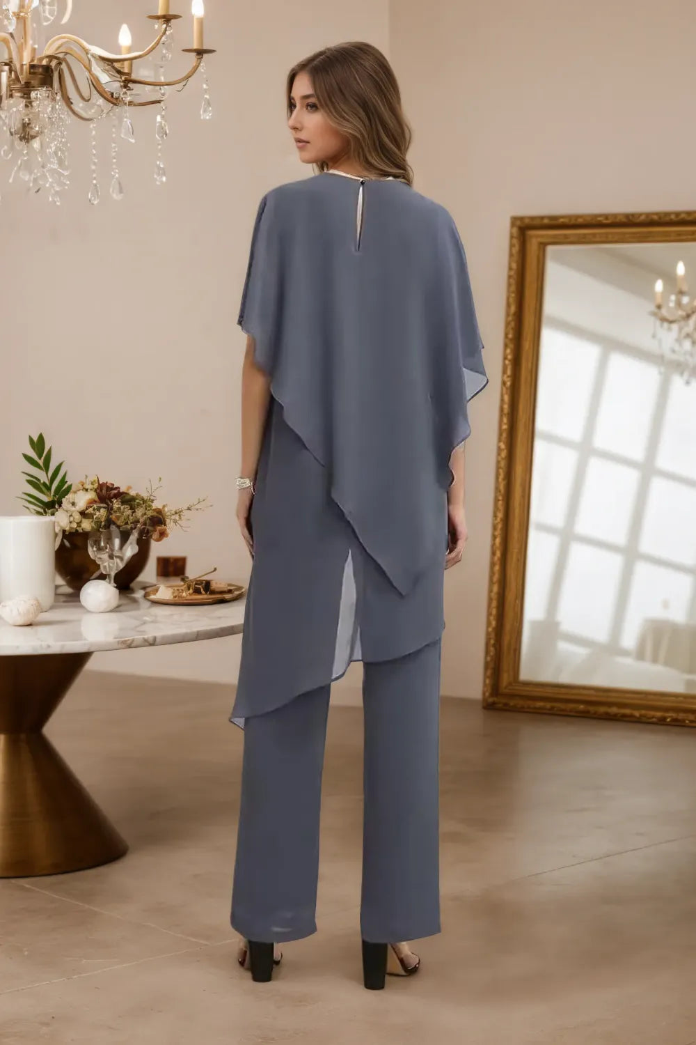 Valora Flowing Chiffon Formal Pant Set