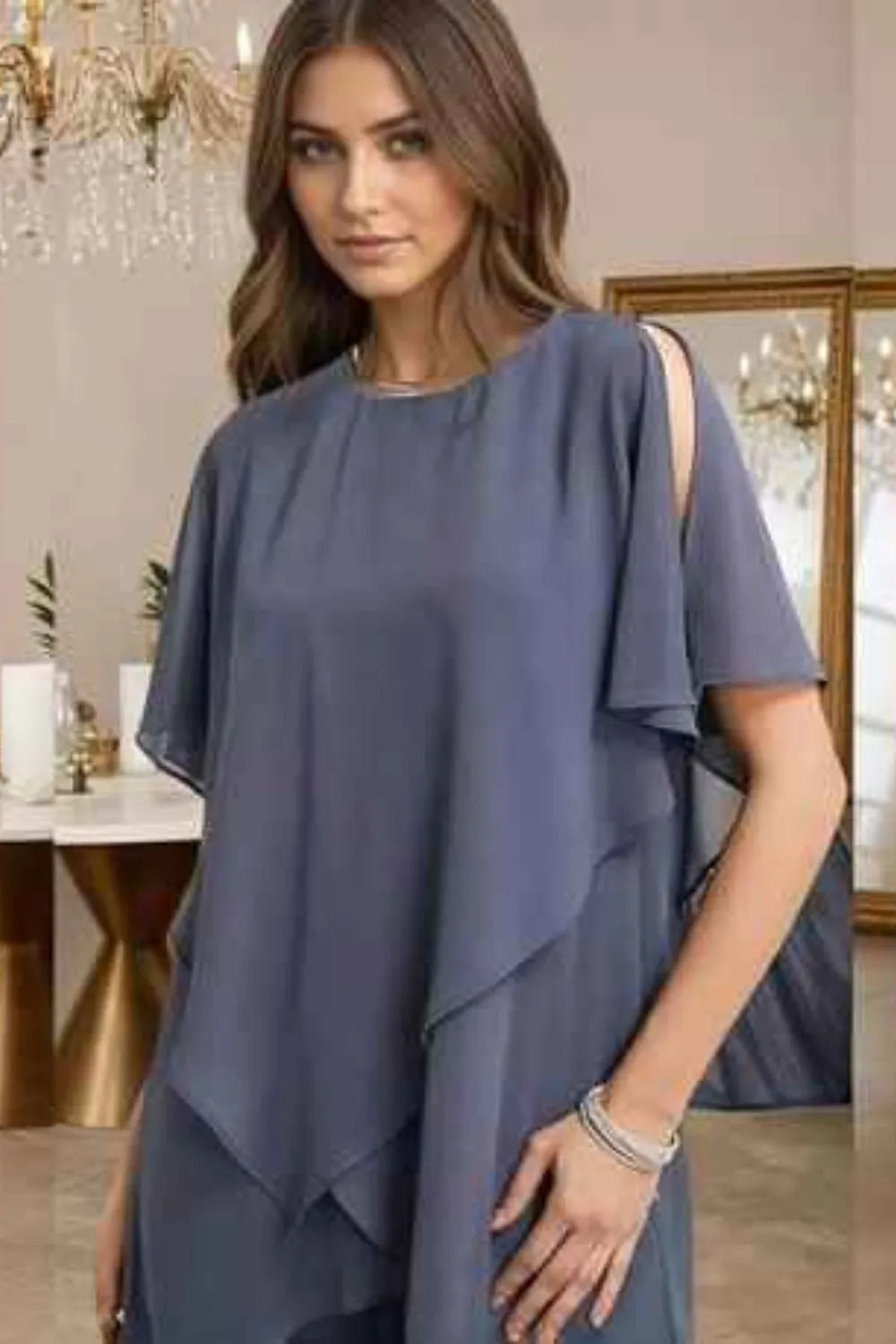 Valora Flowing Chiffon Formal Pant Set