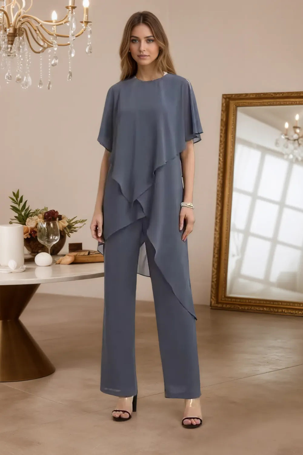 Valora Flowing Chiffon Formal Pant Set