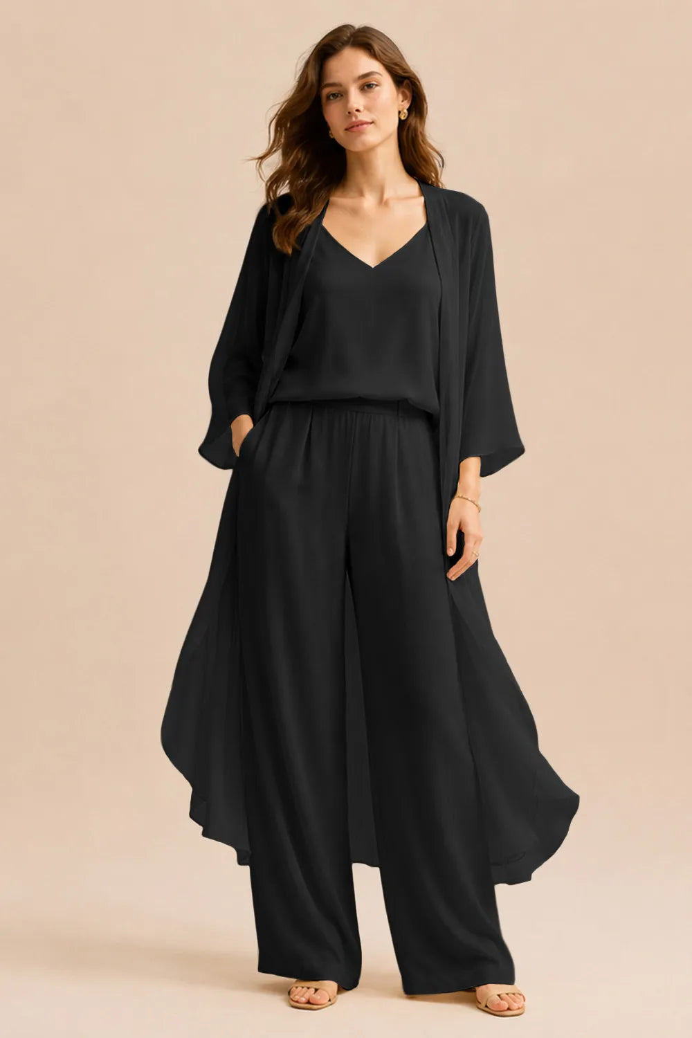 Refined Camisole and Chiffon Jacket Pant Set